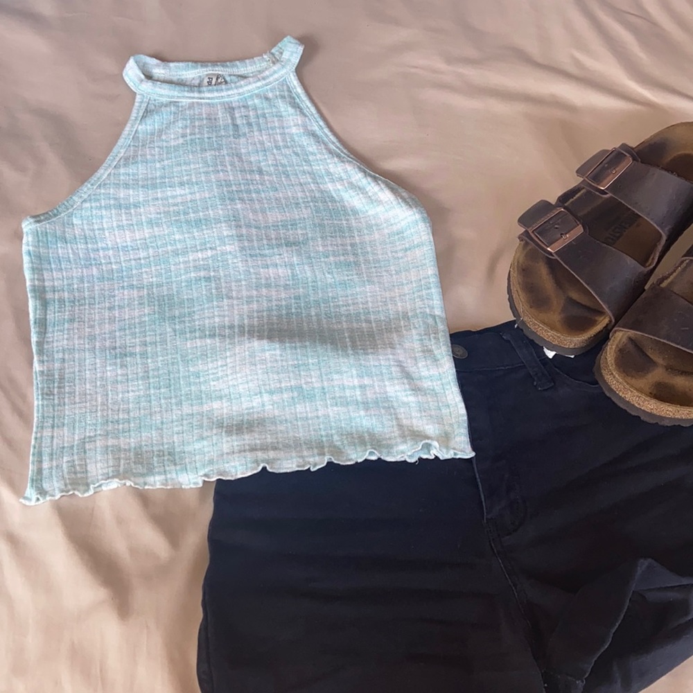 Mudd white and light blue high neck tank
